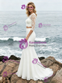 White Two Piece Short Sleeve Chiffon Lace Wedding Dress