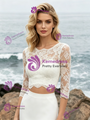 White Two Piece Short Sleeve Chiffon Lace Wedding Dress