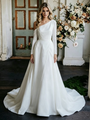 White Satin One Shoulder Long Sleeve Wedding Dress