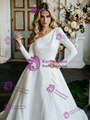 White Satin One Shoulder Long Sleeve Wedding Dress