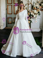 White Satin One Shoulder Long Sleeve Wedding Dress