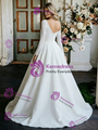 White Satin One Shoulder Long Sleeve Wedding Dress