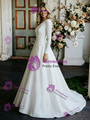 White Satin One Shoulder Long Sleeve Wedding Dress