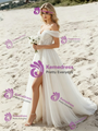 White Chiffon Off The Shoulder Wedding Dress