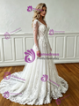 White Tulle V-neck Appliques Wedding Dress
