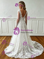 White Tulle V-neck Appliques Wedding Dress