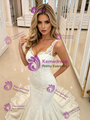 White Mermaid Lace V-neck Werdding Dress