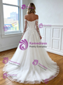 White Tulle Off the Shoulder Appliques Wedding Dress