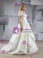 White Short Sleeve Square Neck Pleats Wedding Dress