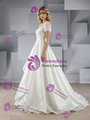White Short Sleeve Square Neck Pleats Wedding Dress