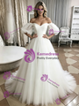 White Tulle Off The Shoulder Puff Sleeve Wedding Dress