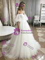 White Tulle Off The Shoulder Puff Sleeve Wedding Dress