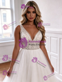 White Tulle V-Neck Beading Wedding Dress