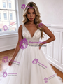White Tulle V-Neck Beading Wedding Dress
