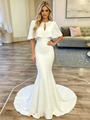 Simple White Mermaid Scoop Neck Wedding Dress
