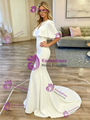 Simple White Mermaid Scoop Neck Wedding Dress