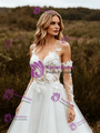 White Lace Tulle Straps Appliques Long Sleeve Wedding Dress