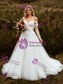 White Lace Tulle Straps Appliques Long Sleeve Wedding Dress