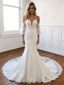 White Mermaid Puff Sleeve Lace Wedding Dress