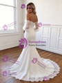 White Mermaid Puff Sleeve Lace Wedding Dress