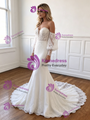 White Mermaid Puff Sleeve Lace Wedding Dress