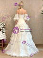 White Tulle Strapless Puff Sleeve 3D Flower Wedding Dress
