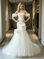 White Mermaid Tulle Off the Shoulder Pleats Wedding Dress