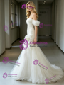 White Mermaid Tulle Off the Shoulder Pleats Wedding Dress