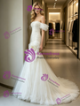 White Mermaid Tulle Off the Shoulder Pleats Wedding Dress
