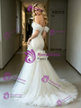 White Mermaid Tulle Off the Shoulder Pleats Wedding Dress