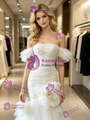 White Mermaid Tulle Off the Shoulder Pleats Wedding Dress
