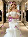 White Mermaid Tulle Off the Shoulder Pleats Wedding Dress