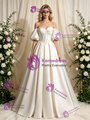Ivory Satin Strapless Puff Sleeve Beading Wedding Dress