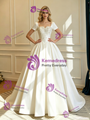 Ivory Satin Short Sleeve Beading Wedding Dress