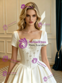 Ivory Satin Short Sleeve Beading Wedding Dress