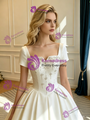 Ivory Satin Short Sleeve Beading Wedding Dress