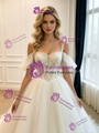 White White Tulle Straps Lace Wedding Dress