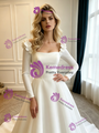 White Satin Long Sleeve Flower Wedding Dress
