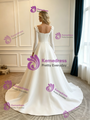 White Satin Long Sleeve Flower Wedding Dress