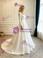 White Satin Long Sleeve Flower Wedding Dress