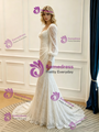White Mermaid Lace Long Sleeve Pleats Wedidng Dress