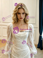 White Mermaid Lace Long Sleeve Pleats Wedidng Dress