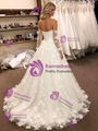 White Tulle Off The Shoulder Long Sleeve Wedding Dress