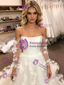 White Tulle Off The Shoulder Long Sleeve Wedding Dress