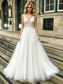 White Tulle Straps Appliques Wedding Dress