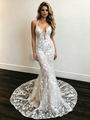 Sexy White Mermaid Lace Spaghetti Straps Wedding Dress