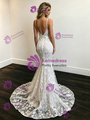 Sexy White Mermaid Lace Spaghetti Straps Wedding Dress