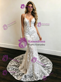 Sexy White Mermaid Lace Spaghetti Straps Wedding Dress