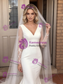 White Mermaid Long Sleeve V-Neck Split Wedding Dress
