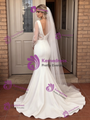 White Mermaid Long Sleeve V-Neck Split Wedding Dress